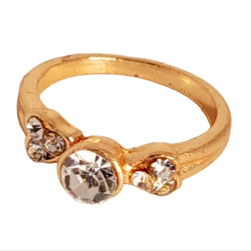 Rose Gold Tone Ring with 3 Rhinestones